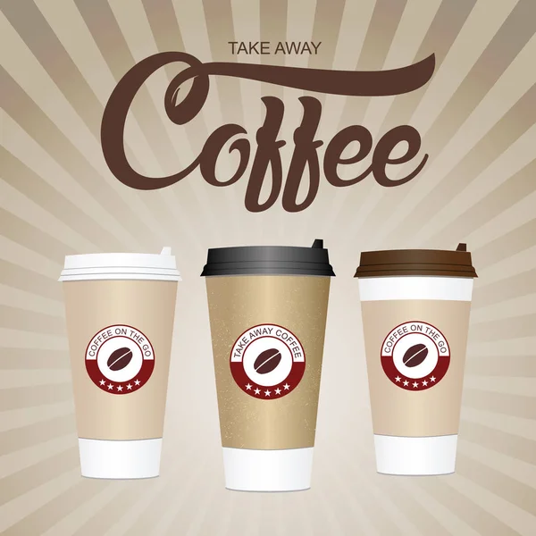 Kaffee für unterwegs. verschiedene Größen der Kaffeetasse zum Mitnehmen. — Stockvektor