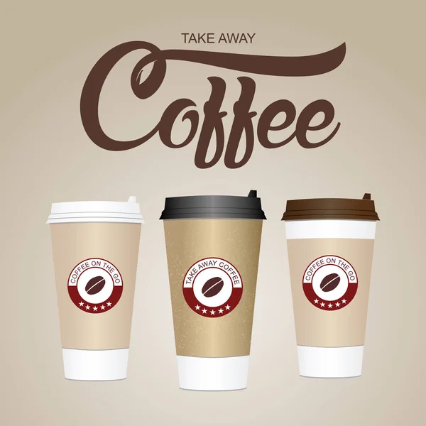 Kawa na kubki go. Take away dokument kawy cup w różnych rozmiarach. — Wektor stockowy