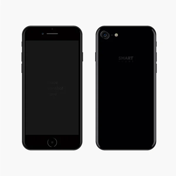 Gambar vektor realistis Smartphone. Ponsel pintar hitam. Tampilan depan dan belakang Telepon Baru - Stok Vektor