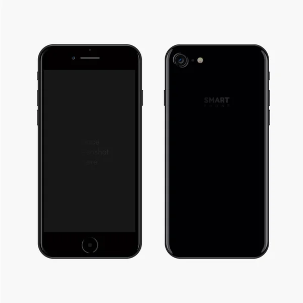 Smartphone gerçekçi vektör çizim. Siyah akıllı telefon. Yeni telefon ön ve arka görüntülemek