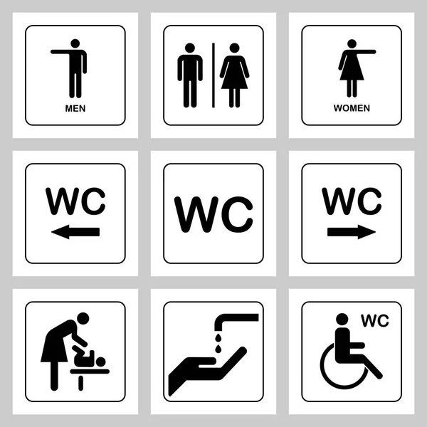 WC / Toilettentürschild Icons Set vorhanden. Männer und Frauen wc Zeichen für Toilette — Stockvektor