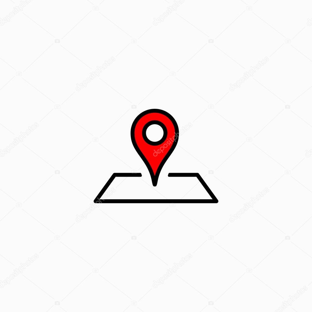 Location icon sign isolated on white background red pin on map. 