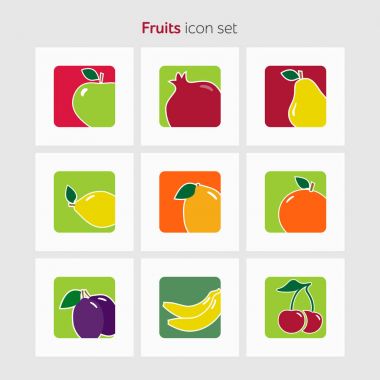 Basit düz vektör çizim meyve Icon set