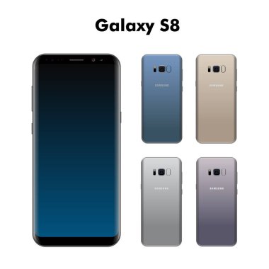 Bakü, Azerbaycan - 06 Nisan 2017: beyaz zemin üzerine izole Samsung Galaxy S8 farklı renkler