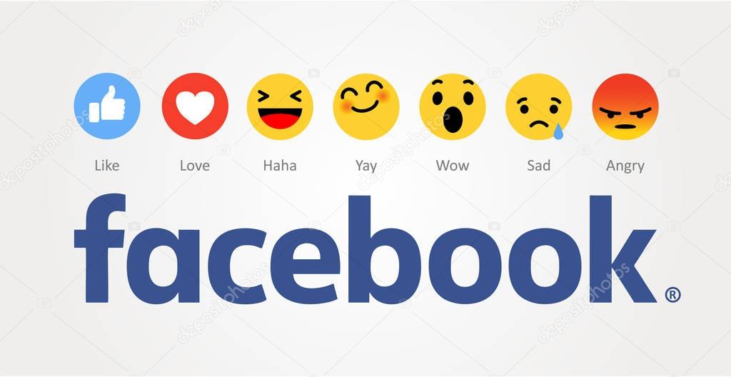 Baku, Azerbaijan - April 14, 2017: Facebook new like buttons. Emoji. Editorial image
