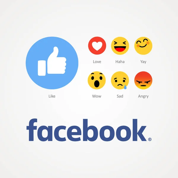 Bakú, Azerbaiyán - 14 de abril de 2017: Facebook nuevo como botones. Emoji. Imagen editorial — Vector de stock