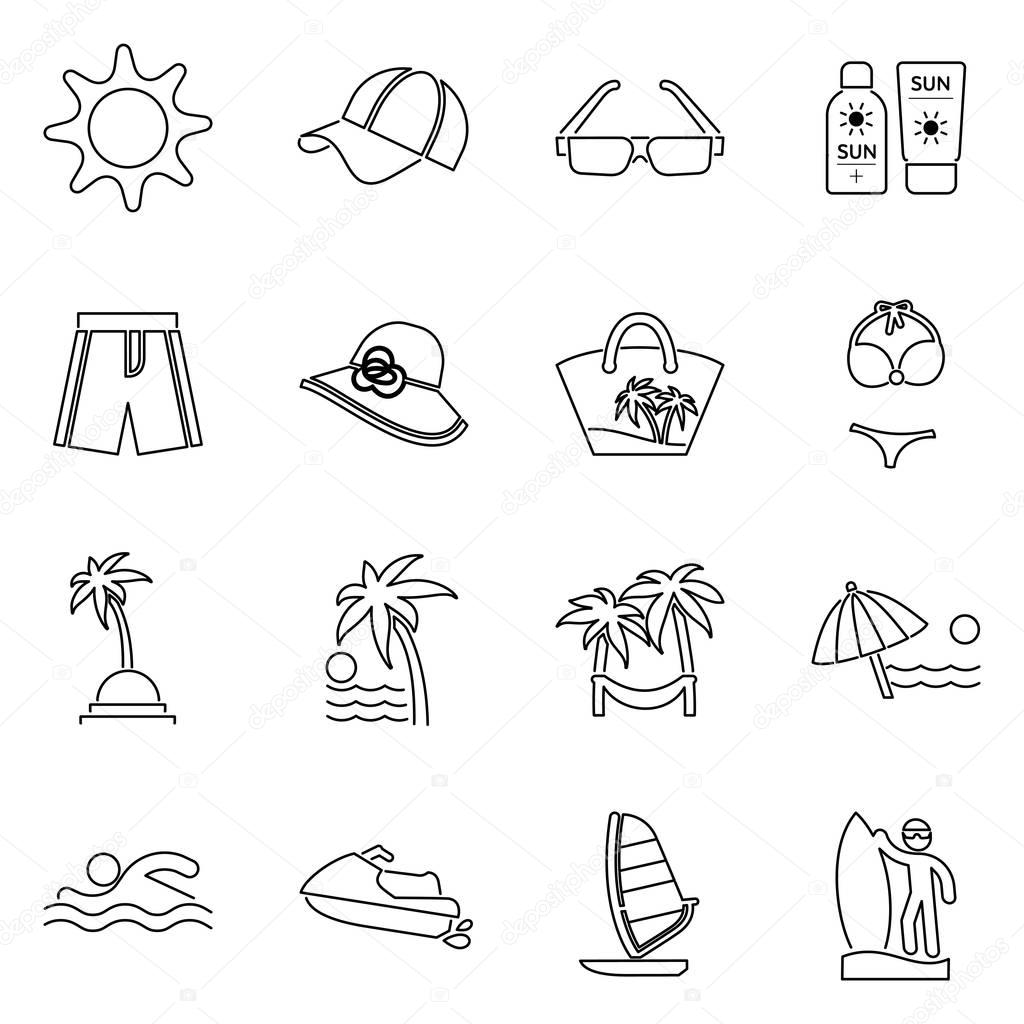 Beach icon set. Travel, tourism and vacation icon vector illustr