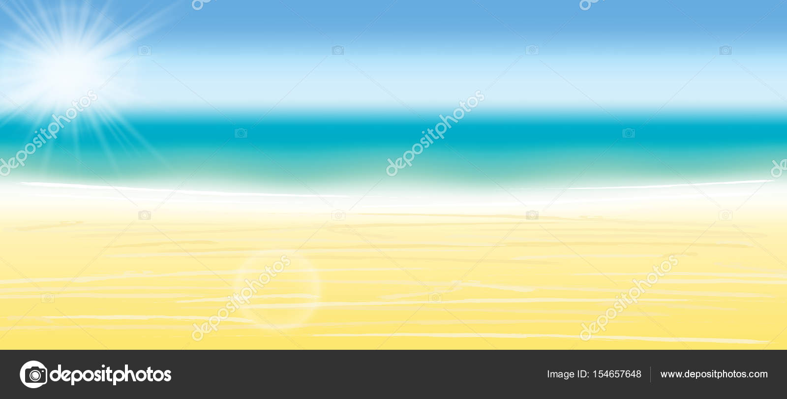 夏背景ベクトル イラスト。ぼやけている夏のビーチ、太陽、空、海、海と
