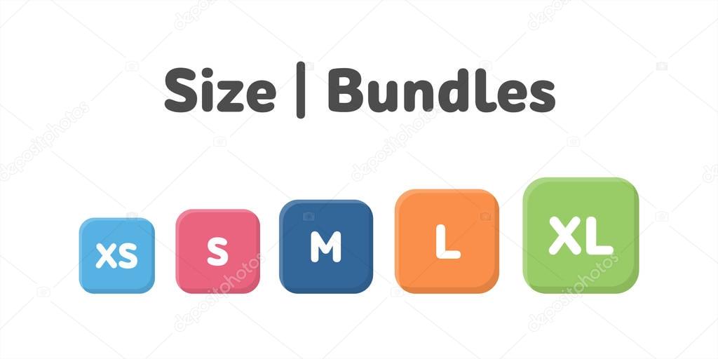 Different size bundles icons set. Literal measurement symbol vector.