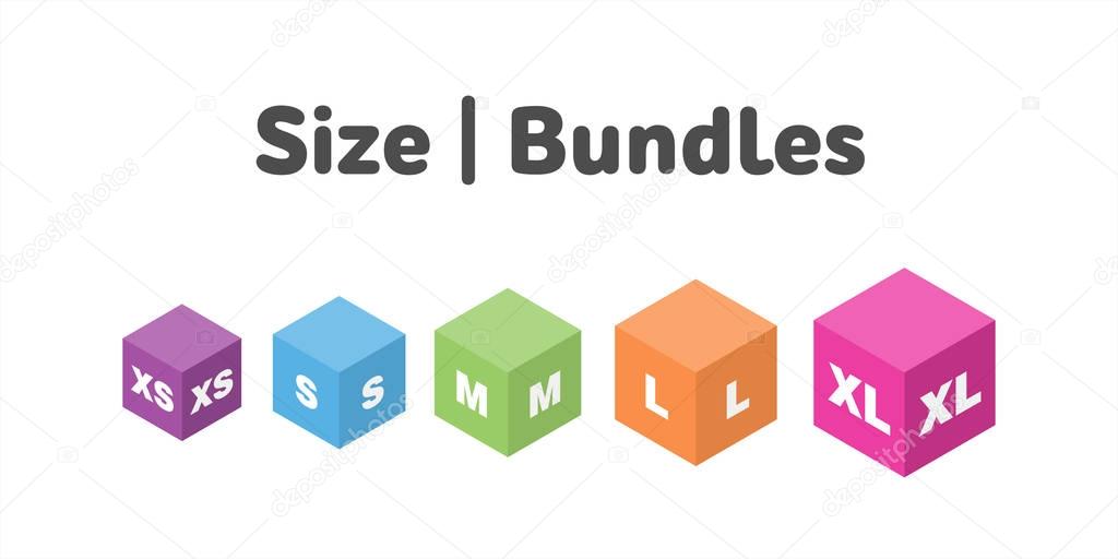 Different size bundles icons set. Literal measurement symbol vector.