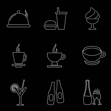 Akşam yemeği Icon set. Gıda simgeler basit düz stil vektör çizim