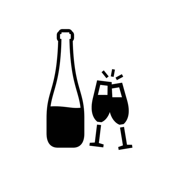 Botella de vino con copas icono de estilo plano simple vector de ilustración — Archivo Imágenes Vectoriales