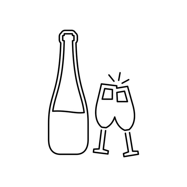 Wijnfles met glazen pictogram eenvoudige vlakke stijl vectorillustratie — Stockvector