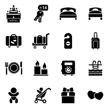 Basit düz stil vektör çizim Hotel Icon set.