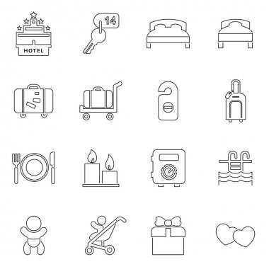 Basit düz stil vektör çizim Hotel Icon set.