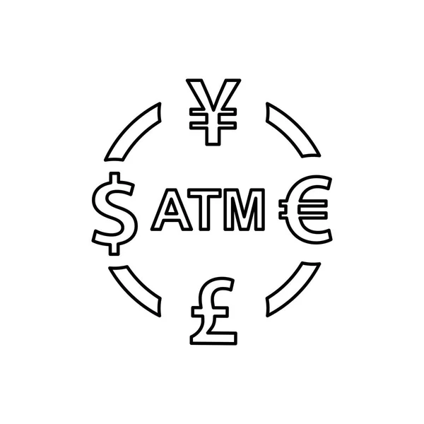 Valuta átváltási ikonra. Dollárjelek Jen euro font atm — Stock Vector