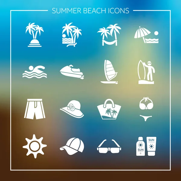 Летние иконы пляжа. Векторная иллюстрация значков путешествий, туризма и отдыха — стоковый вектор