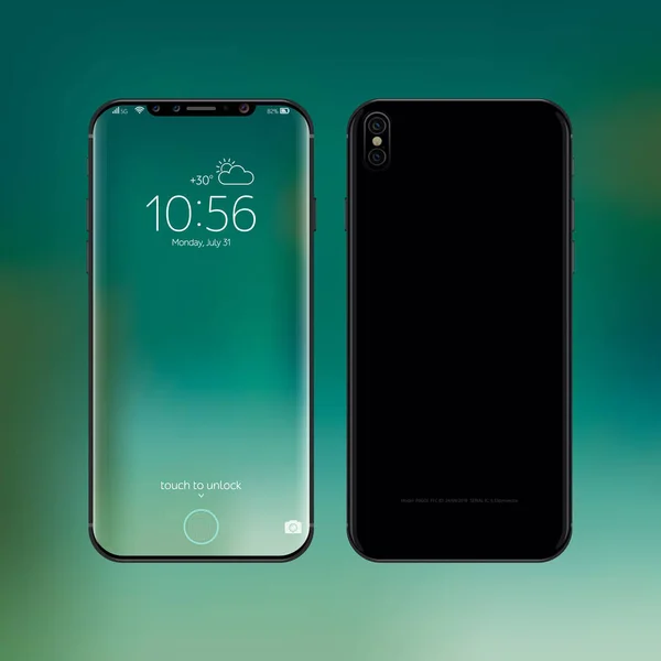 Smartphone ilustração vetorial realista. Novo conceito de design de telefone inteligente preto sem moldura —  Vetores de Stock