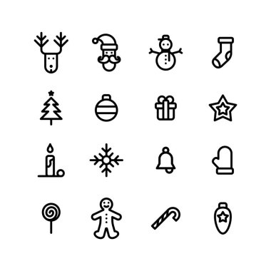 Basit düz stil vektör çizim Noel Icons set