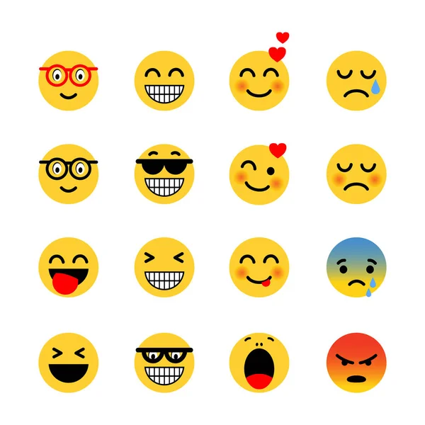 Un set di emoticon. Espressioni faccia icone semplice illustrazione piatta — Vettoriale Stock