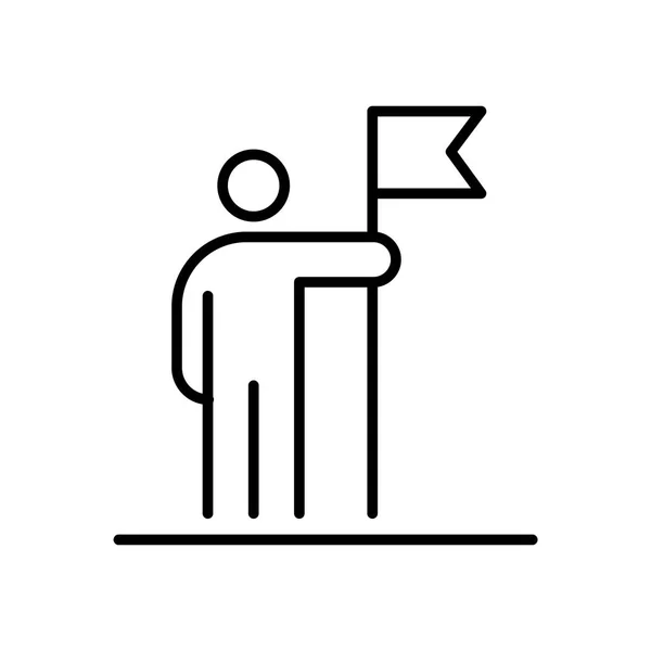 Homme tenant drapeau hommes d'affaires icône ligne simple illustration plate — Image vectorielle