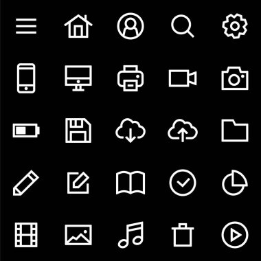 Basit düz stil kullanıcı arabirimi tasarımı için simge kümesi
