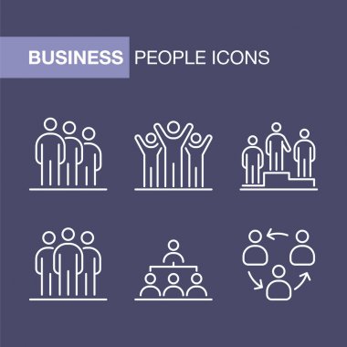 İş insanları simgeleri basit düz çizgi illüstrasyonunu ayarladı