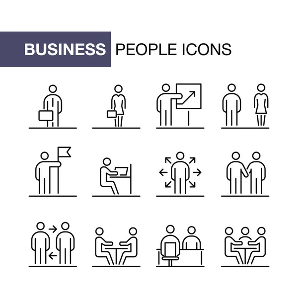 Les gens d'affaires icônes set simple ligne plat illustration — Image vectorielle