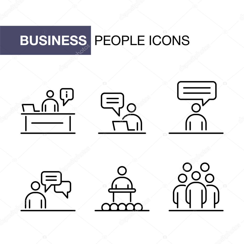 Business people icons set simple line flat illustration