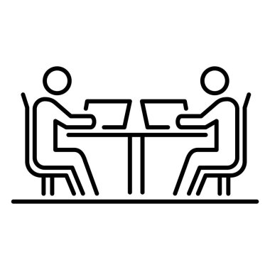 İki çalışma adam iş insanlar simge basit çizgi düz tasarlamak toplantı