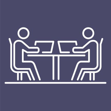 İki çalışma adam iş insanlar simge basit çizgi düz tasarlamak toplantı