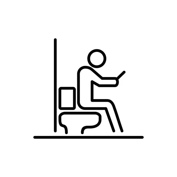 Man met smartphone op wc pictogram ui mensen eenvoudige lijn vlakke afbeelding — Stockvector