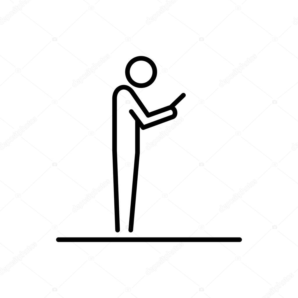 Man using smartphone icon ui people simple line flat illustration