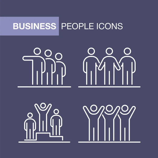 Iconos de gente de negocios conjunto simple línea plana ilustración — Vector de stock