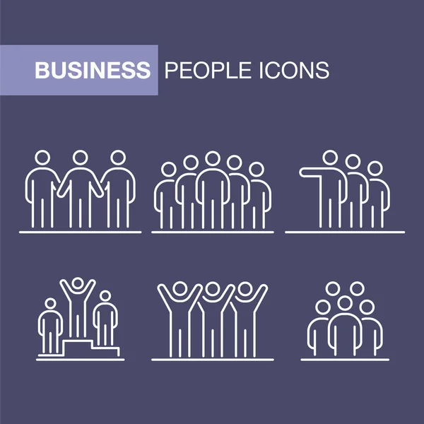 Iconos de gente de negocios conjunto simple línea plana ilustración — Vector de stock