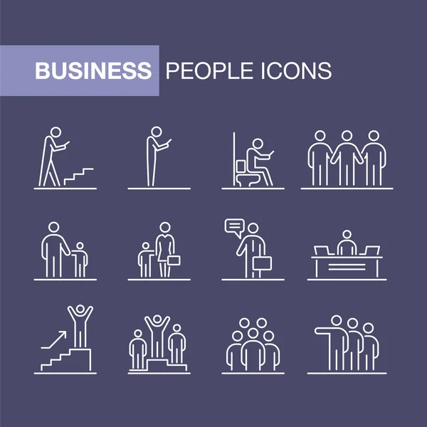 Biznesmeni ikony zestaw prosty linia płaska ilustracja — Wektor stockowy