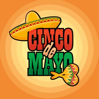 Cinco de Mayo yazı metni vektör çizim tebrik