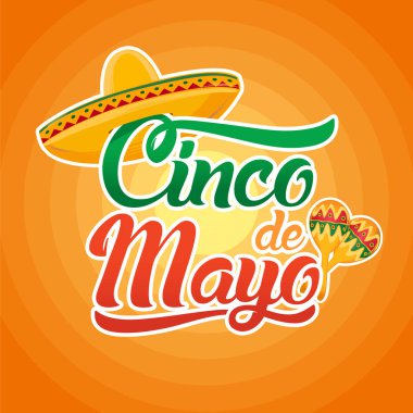 Cinco de Mayo yazı metni vektör çizim tebrik