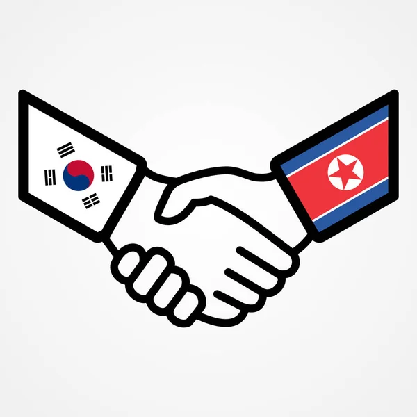 Bandeiras de aperto de mão da Coreia do Norte e do Sul planas —  Vetores de Stock