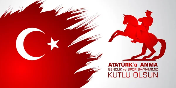 19 mayis Ataturk'u maséra, genclik ve spor bayrami. Překlad z turecké: 19 května Atatürk, mládeže a tělovýchovy dne — Stockový vektor