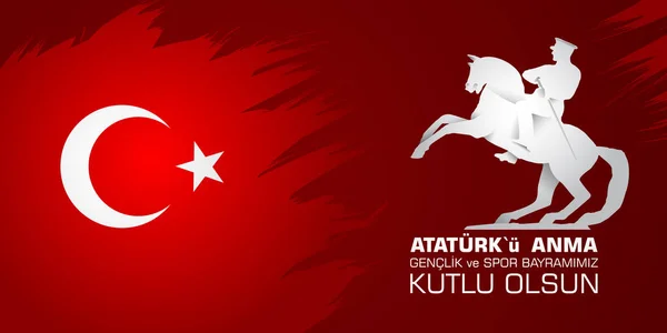 19 mayis Ataturk'u maséra, genclik ve spor bayrami. Překlad z turecké: 19 května Atatürk, mládeže a tělovýchovy dne — Stockový vektor