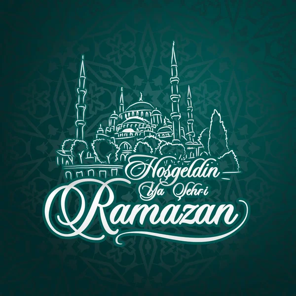 Hosgeldin ya sehri Ramazan. Terjemahan dari turkish: Menyambut Ramadan - Stok Vektor