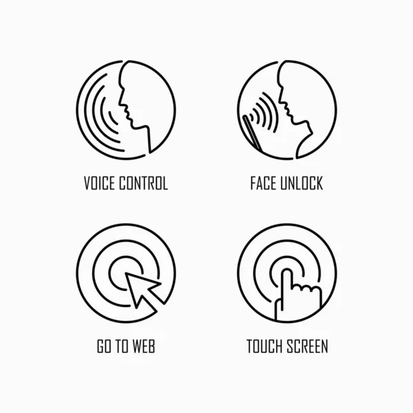 Control del dispositivo y desbloquear icono conjunto simple estilo plano esquema ilustración — Vector de stock