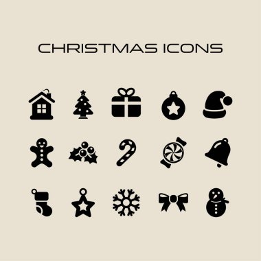 Noel simgesi basit düz stil Noel sembolleri koydu