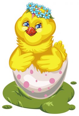 Yazdırın. Bir tavuk vektör Illustration. Çizgi film karakteri neşeli sarı civciv. Easter illüstrasyon.
