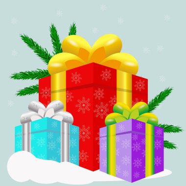 Hediye illüstrasyon vektör. Noel hediyeleri. Hediyelik Noel için kağıt ambalaj sarılı 