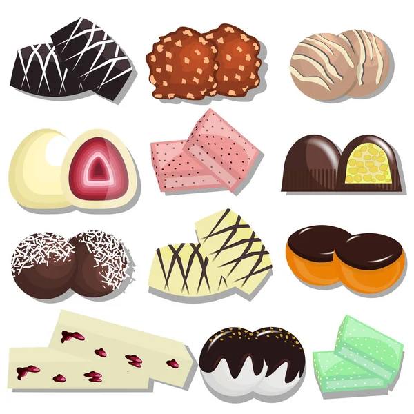 Tatlı şeker vektör çizim. Çikolata. Çeşitli dolguları ile çikolata şeker