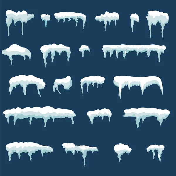 Sneeuw. Sneeuw GLB ijs en ijspegels. Ijs stalactieten, element voor ontwerp. Sneeuwbal vectorillustratie. Een verzameling van beeldhouwwerken van het ijs — Stockvector