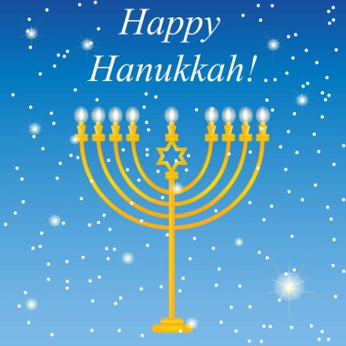 Mutlu Hanuka logosu, yazdırma simgesi. Güzel vektör arka plan Chanukah tatil için. Kartpostal için Tebrikler Hanuka Bayramınız kutlu olsun