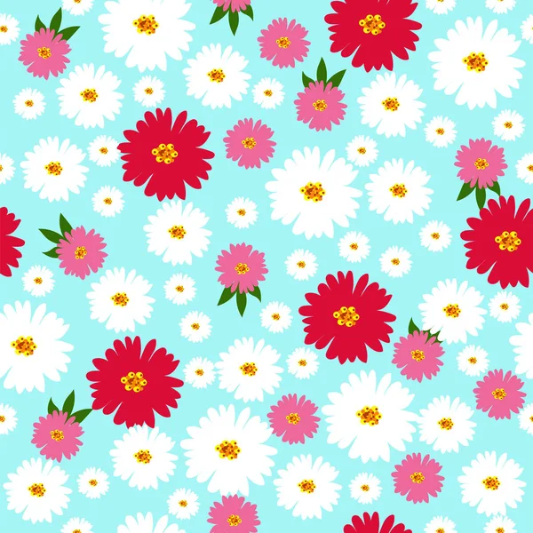 Mavi arka plan üzerinde sorunsuz çiçek desenli. Bahar çiçekleri el-boyalı. Kumaş, kağıt, arka plan görüntüsü üzerine yazdırmak için kullanılabilir. Vektör. Vintage tarzı